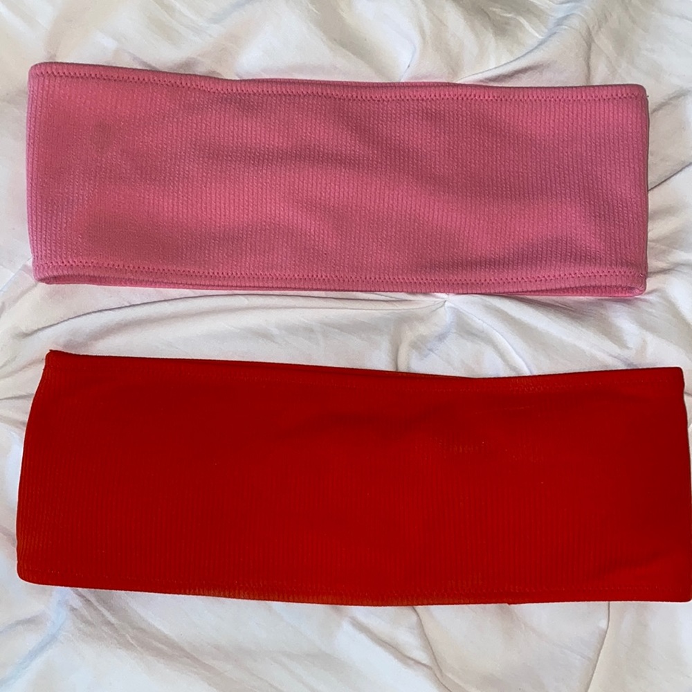 Pink and red bandeau bikini tops